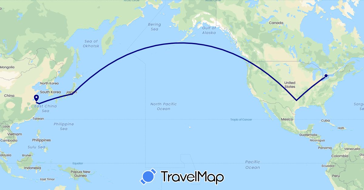 TravelMap itinerary: driving in Canada, China, Japan, United States (Asia, North America)
